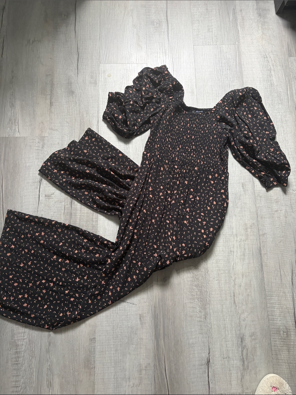 Madewell floral black jumpsuit